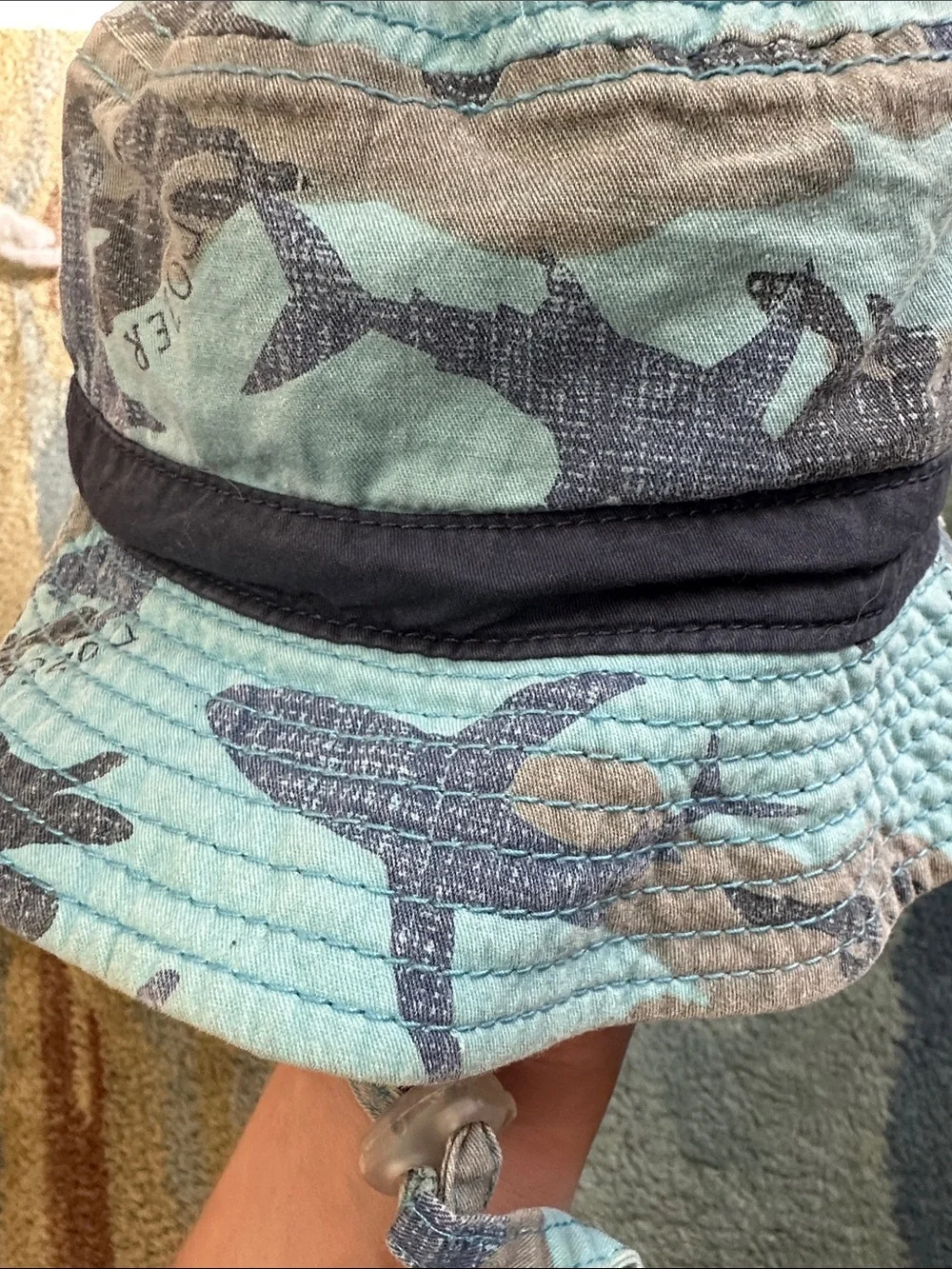 Kids Shark Bucket Hat with Chin Strap - Blue/Green